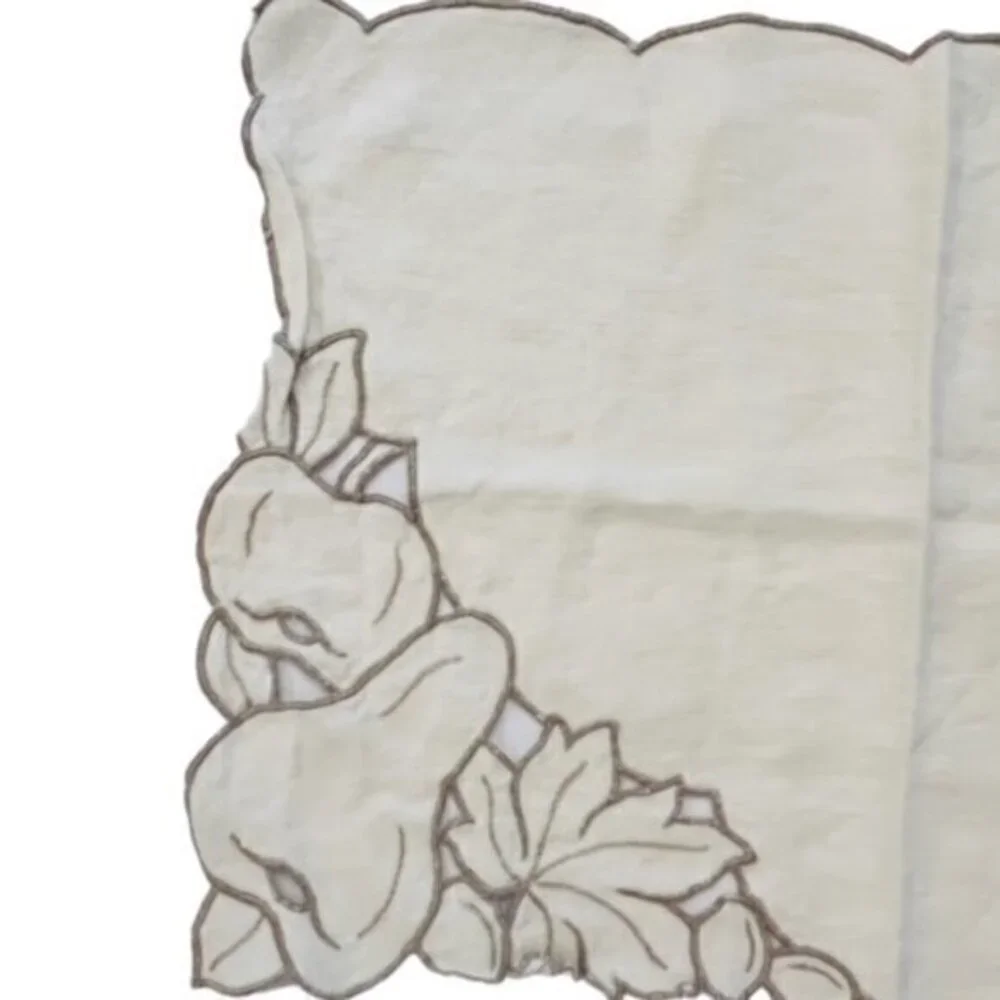 Vintage Ecru Embroidered Placemats (4) w/ Cutwork‎ Leaves Fruit COTTAGECORE EUC